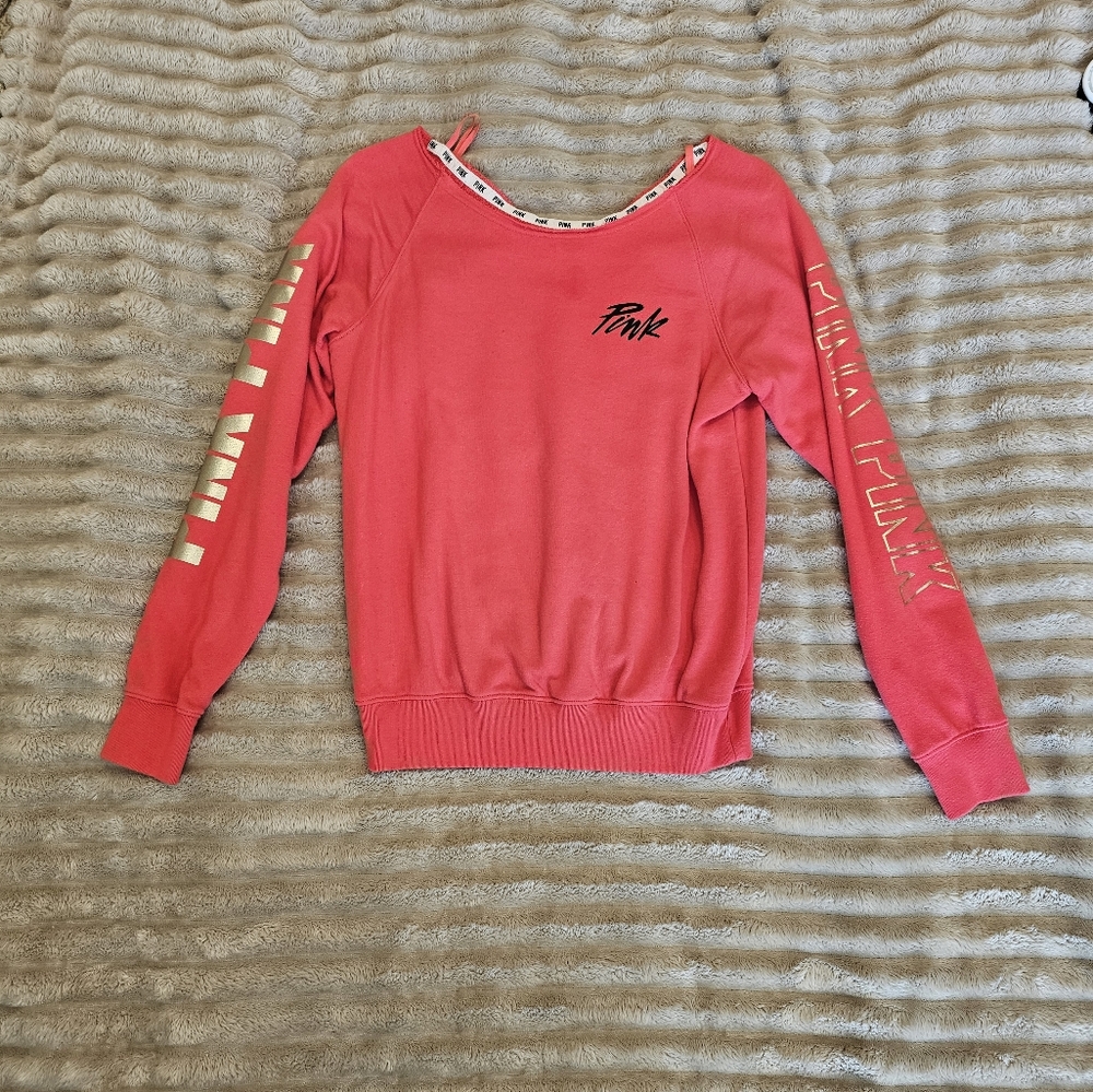 VS Pink Long Sleeve Off The Shoulder Sweatshirt